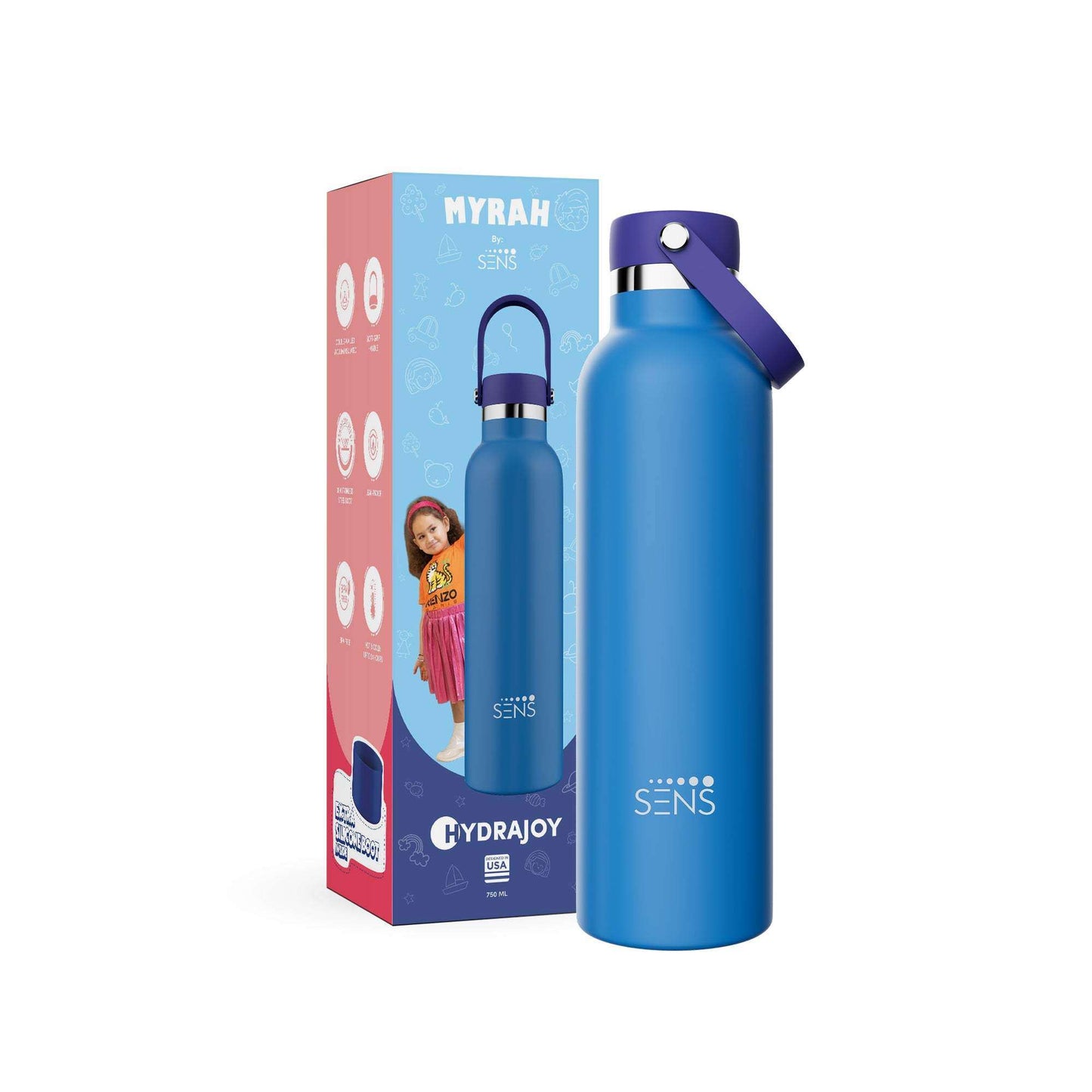 Double-walled stainless steel Hydra Joy Kids Water Bottle by SENS Life